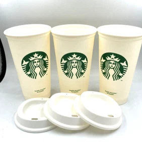(3) NUOVI bicchieri Starbucks riutilizzabili 16 oz plastica caffè ToGo tazze 6" con coperchio - Foto 1 di 3