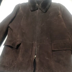 Jones New York Light Brown leather Coat Dark Brown Faux Fur Trim Women's L - Picture 1 of 12