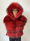 Real Fur Women Tie Up Hollow Out Side Sexy Hooded Vest Parkas Sleeveless Outcoat
