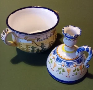folk art Candle Holder and pot - Picture 1 of 2