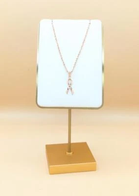 Collar Colgante Cinta Concienciación Cáncer de Mama Rosa 16" 14K Oro Rosa 4.6g Foto 1 de 4