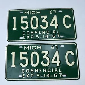 Paar Oldtimer Michigan 1967 Nummernschilder Gewerbe Teiljahr 15034C grün - Bild 1 von 14