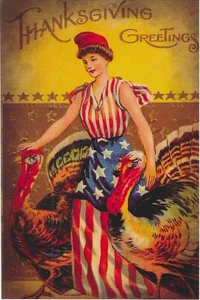 Vintage Thanksgiving Postcard RETRO Antique NEW REPRINT Autumn Harvest - Picture 1 of 2