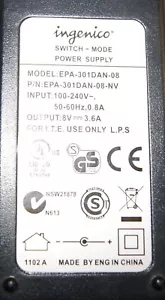 New Genuine Ingenico EPA-301DAN-8 EPA-301DAN-08-NV AC Adapter Power Charger - Picture 1 of 9