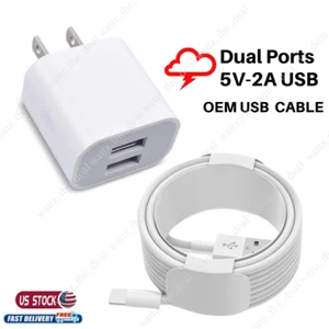 5V-2A Wall Charger Dual Port Adapter USB Cable For iPhone 14 13 12 11 8 7 6 XS X - Picture 1 of 18