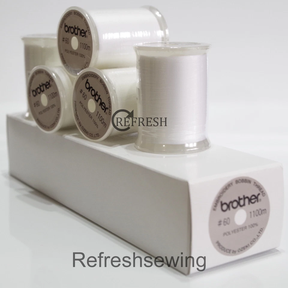 Brother Machine Embroidery Bobbin Thread White 1100m 60 Weight A872