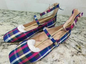 JCrew Poppy twostrap ballet flats plaid 8.5 L0592 $148 flats turquoise peony LYH - Picture 1 of 4