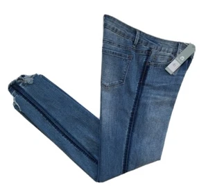 TRACTR NWT $58 Blue Contrast Side Stripe Raw Jagged Hem Jegging Jeans Sz 14 - Picture 1 of 6