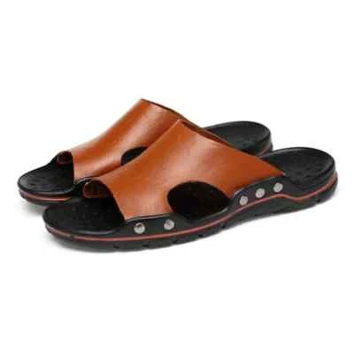 New Mens Summer PU Leather Casual Sandals Beach Shoes Anti-slip Flat Slippers - Image 1 of 4