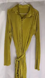 Lyaner Collar V Neck Button Down Pleated Long Sleeve Shirt Dress Women’s Large - Picture 1 of 6