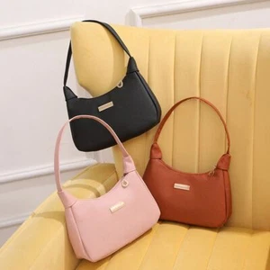 Solid Color Underarm Bag PU Leather Hobo Bag Stylish Handbags Women Girls - Picture 1 of 17