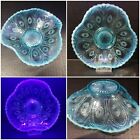 Antique Northwood Blue Opalescent Glass Spoke and Wheels Wrinkle Bowl ~STUNNING!