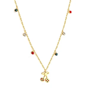 18k Gold Plated Multi Colored Zircon Stone Necklace with Cherry Pendant - Picture 1 of 3