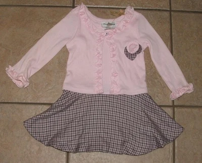 NUEVO Vestido Manga Larga Pata de Gallo Rosa y Gris Niñas Talla 24 Meses EDICIONES RARAS Foto 1 de 3