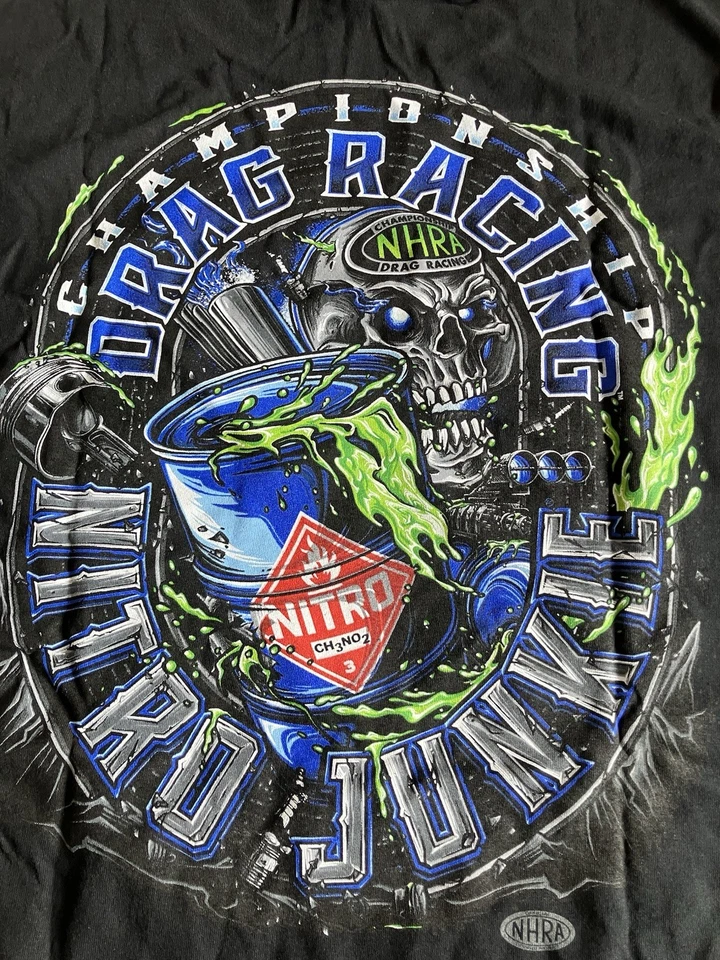 NHRA DRAG RACE ОФИЦИАЛЬНЫЙ NITRO НАРКОМАН ФУТБОЛКА РАЗМЕР 3 X - Изображение 1 из 4