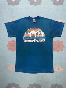 Vintage 80s t shirt Denver nuggets rainbow skyline retired logo 7 retired large - Picture 1 of 14