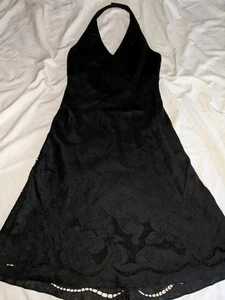 Ann Taylor schwarzes Kleid Gr. 6 Leinen bestickt Neckholder gefüttert Ann Taylor schwarz - Bild 1 von 24
