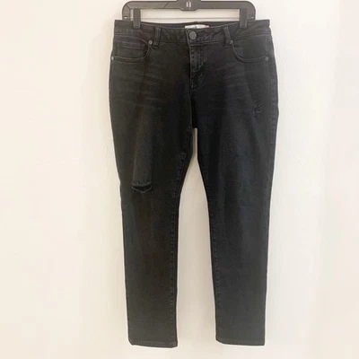 CAbi #3387 Slim Boyfriend Distressed Black Wash Jeans Size 6 Stretch EUC - Image 1 of 4