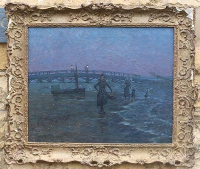 Vintage painting - Figures in a nocturnal landscape - Whistler interest - Image 1 of 4