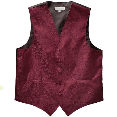 New Polyester Men's Tuxedo Vest Waistcoat only Paisley Pattern Burgundy Prom  - Image 1 of 3