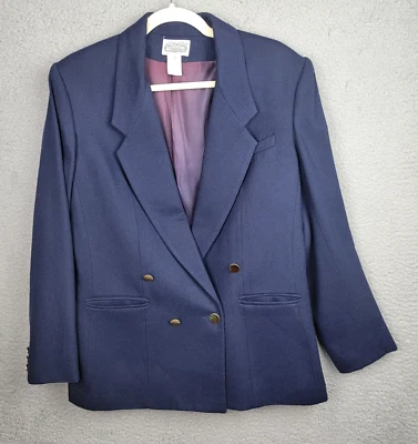 Vintage Wool Blazer Womens 10 Navy Blue Double Breasted Gold Buttons - Image 1 of 4