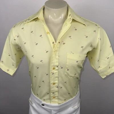 Camisa Sears Vintage Años 60 70 Amarilla Disco Hippy Mod Poliéster Mediana Para Hombres 15.5 Foto 1 de 4