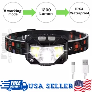 Headlamp Headlight LED USB Rechargeable Head Lamp Torch Flashlight Waterproof - Picture 1 of 8