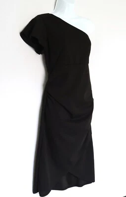 BOOHOO Maternity One Shoulder Ruched Black Dress Faux Wrap US Small (Tag US 10) - Image 1 of 4