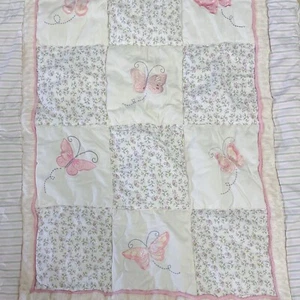 Kidsline Butterfly Pink Baby Blanket Crib Comforter Patchwork Block Ruffle 36x45 - Picture 1 of 6