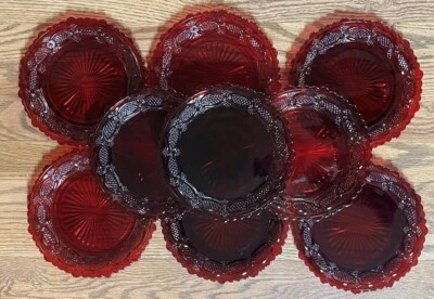 Vintage Avon Ruby Red Glass 1876 Cape Cod 7.5" Salad Dessert Plates Set Of 9 - Image 1 of 4