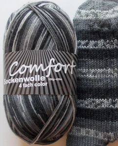 79,00 €/kg - Sockenwolle 100g, schwarz-grau, 4-fach, Comfort Wolle (02.06.6) - Bild 1 von 1