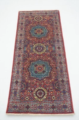2 x 5 ft Red Turkish Mamluk Fine quality Hand knotted Medallion Runner Rug - Image 1 of 4