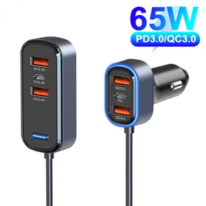 Cargador de Coche Multi USB de 65W 6 Puertos Tipo C PD QC3.0 Cargador Rápido para iPhone 14 13 - Imagen 1 de 11
