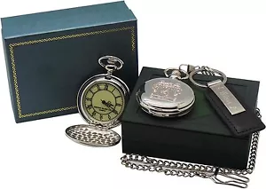 Orologio da taschino STEMMA Personalizzato Inciso E Portachiavi Stemma Famiglia Custodia Lusso - Foto 1 di 5