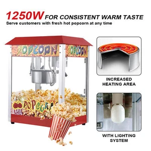 Bar Style Popcorn Machine Maker Popper with 8-Ounce Kettle Red 1250W - Picture 1 of 12