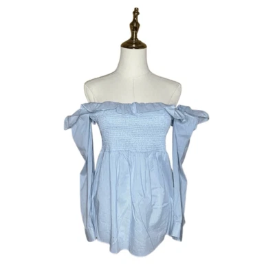 Chelsea28 Blue Striped Off The Shoulder Blouse Size M Smocked Ruffle Trim - Imagem 1 de 4