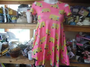 Girls Back to School pink dress with school bus  short sleeve dress 2X L - Picture 1 of 5