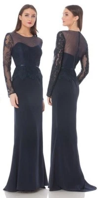 NWT JS Collections Illusion Neck Beaded Lace Mermaid Gown Navy Women's 12 $288 - Image 1 of 3