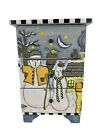 Small Wooden Chest 3 Drawers Painted Snowmen Winter Scene Birds Trees Cat Moon