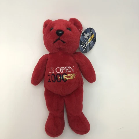 Bean Bag Bear Plush Stuffed Animal US Open 2000 Tennis With Tag “Deuce” Red Cover