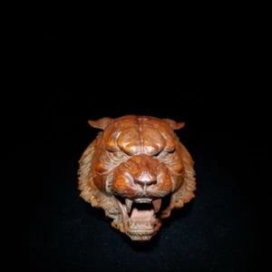 Seltene chinesische alte Buchsbaum Holz handgeschnitzt Tigerkopf Statuen Figuren Kunst - Bild 1 von 6
