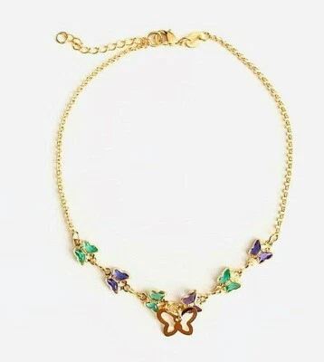 Tornozeleira borboleta multicolorida folheada a ouro 18k 9,5" de comprimento/tobillera mariposa- A40 - Imagem 1 de 4