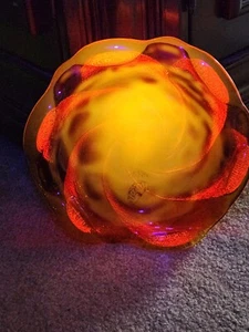 Vintage Fenton Swirl Red And Orange Cadmium Glass Ashtray - Picture 1 of 23