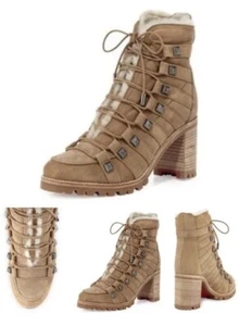 Christian Louboutin Chaletta Emir/Shearling-Lined Studded 70mm Red Sole Bootie - Picture 1 of 13