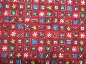 Blocks Christmas Trees Stockings Snowflakes Cotton Fabric 1 YD & 6" X 44" W NEW - Picture 1 of 3