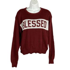 Modern Lux "BLESSED" womens size L knit sweater maroon long sleeve crew neck - Picture 1 of 5