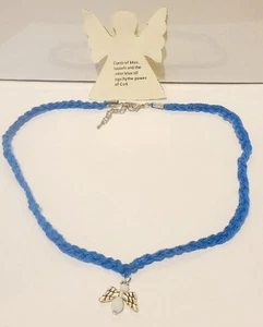 Hand Made Christian Blue Double Braided Rope Cord 18" Necklace w Angel Pendant. - Picture 1 of 4