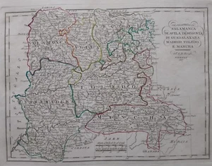 1819 Borghi Mappa Salamanca Avila Segovia Guadalajara Madrid Toledo Mancha Mapa - Imagen 1 de 2