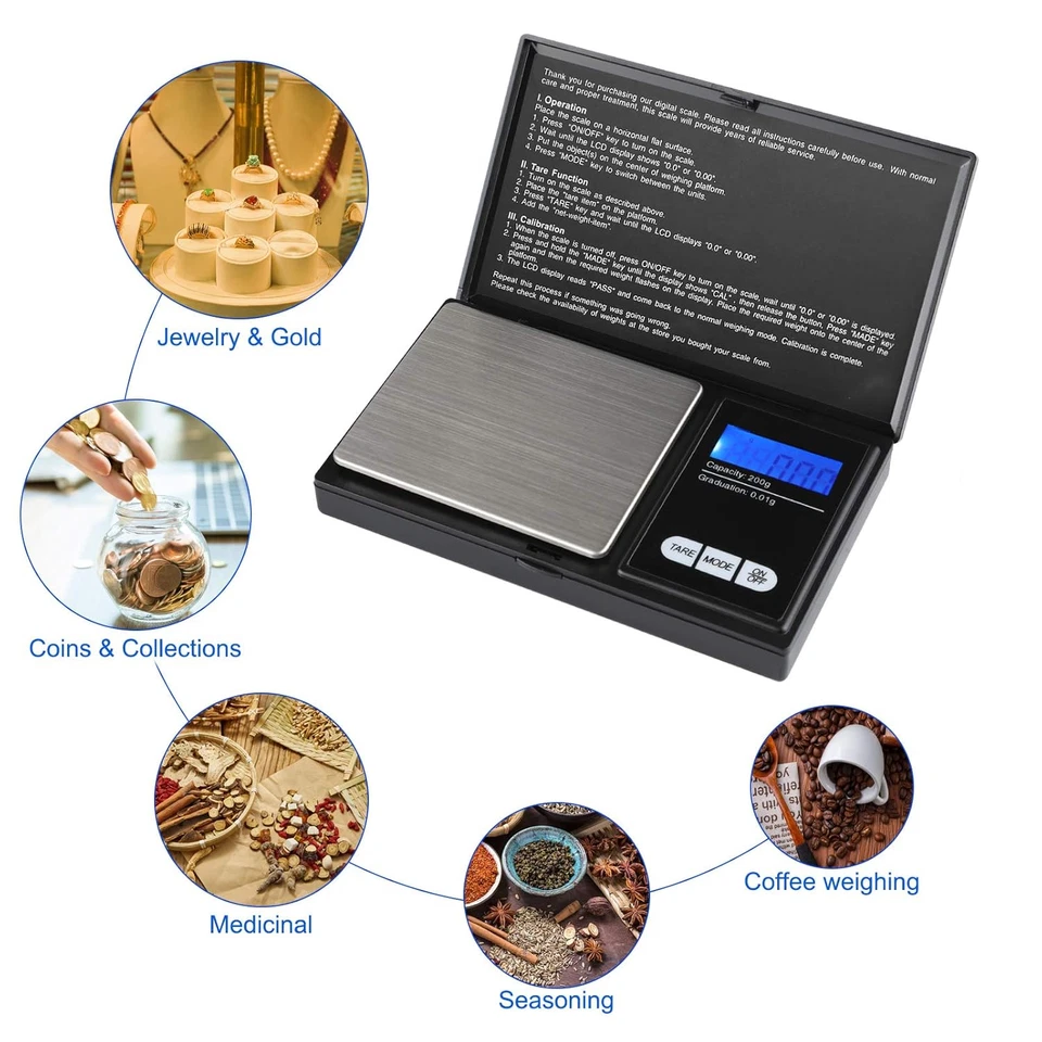 CISVIS 0.01-500g Small Digital Weighing Scales Pocket Grams Kitchen Gold Jewellery Herb