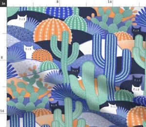 Cats Cacti Orange Geometric Cat Mint Green Spoonflower Fabric by the Yard